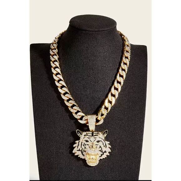 Tiger Head Pendant + Cuban Chain - Picture 1 of 6